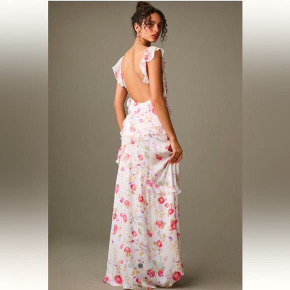 RIXO Anthropologie NWT RIXO Gail V-Neck Floral Ruffled Maxi Dress size S. - Picture 4 of 9